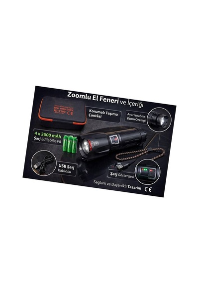6000 Lümen 60w Şarjlı El Feneri - 2 Km Menzilli 10400 Mah Powerbank 4 Pilli Metal Fener Rt-t709 Çok Renkli