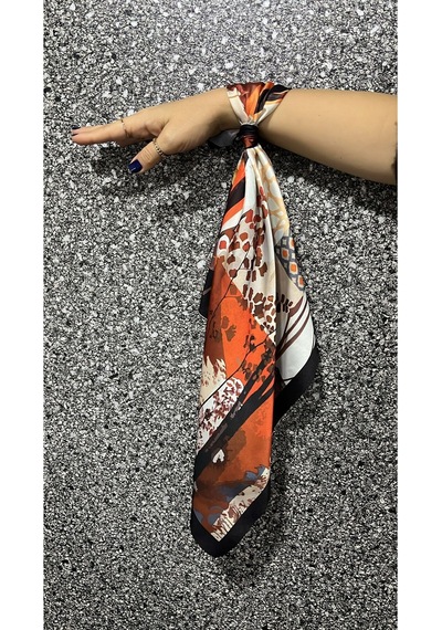 Şifon Saten Fular Desenli Fular Bandana Renkli