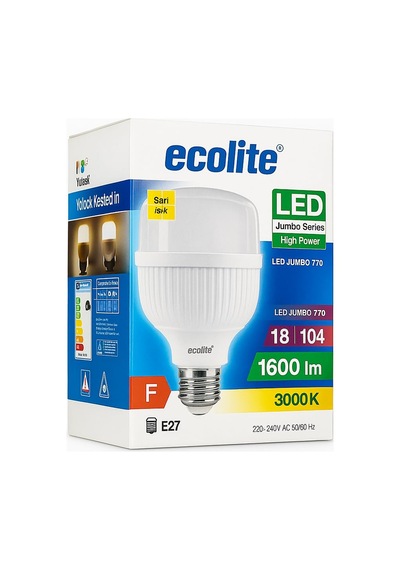 Ecolite 17w Led Ampul 3000k Sarı Işık 1750 Lümen 112w Eşdeğer E27 Duylu 70x109 Mm Yüksek Güçlü Sku: Smg8690010173447 Açık Kahverengi