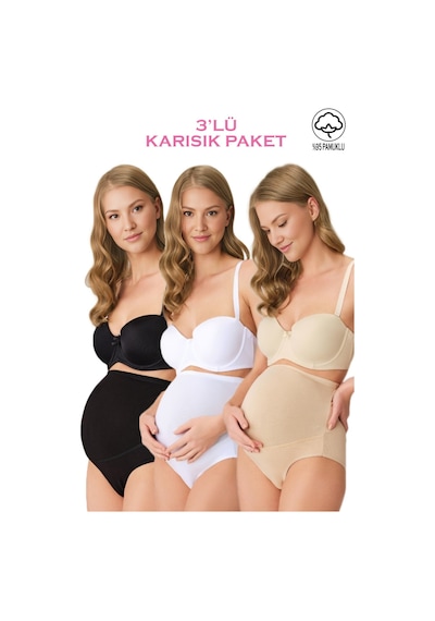 Lirona 3'lü Paket Karışık Renk 23582 Tam Uyumlu Pamuk Yumuşak Hamile Loh Çok Renkli