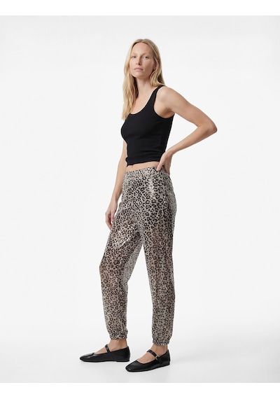 Koton Yüksek Bel Astarlı Yarı Transparan Leopar Desenli Harem Pantolon Bej Desenli 6sak40008uk Ekru Desenli