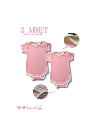 Betül Bebek Kısa Kollu 2'li Organik Pamuk Çıtçıtlı Bebek Body&zıbın 2adet Pembe