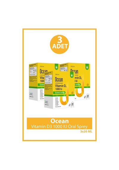 Ocean Vitamin D3 1000 Iu Oral Sprey 20 Ml 3 Adet