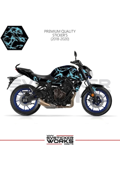 Mt-07 2018-2020 Kaplama Sticker Şimşek Yıldırım Motor Kaplama Modeli Hazır Kit 2018-2020 Uyumlu Mavi