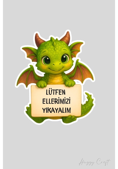 Sevimli Dino Sticker Lütfen Ellerimizi Yıkayalım Etiketi Standart