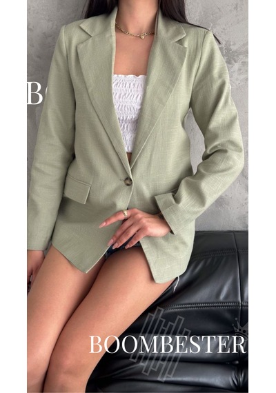 Boombester Kadın Flam Keten Astarlı Blazer Ceket Çizgili Astar Detay Rahat Kalıp İnce Ceket Haki Boombester Kadın Flam Keten Astarlı Blazer Ceket Çizgili Astar Detay Rahat Kalıp İnce Ceket Haki