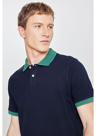 Erkek Lacıvert-yesıl %100 Pamuk Slim Fit Dar Kesim Polo Yaka Tişört Lacıvert-yesıl