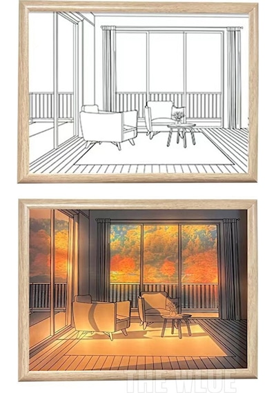 Çerçeveli Led Painting Masa Ve Gece Lambası Sonbahar Ambianslı Ka Diğer