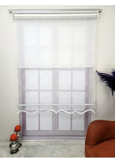 Bbb Damask Desenli Çift Mekanizmalı Tül Stor Perde Mt3049