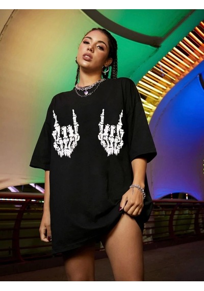 Efnaz Style Baskılı Oversize T-shirt - Siyah