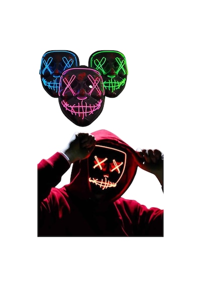 Led - 398 - Işıklı Neon Maske Cadılar Bayramı Maskesi Korkunç - Csmo-tex - Korku Maskesi