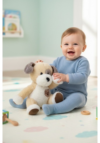 Sevimli Köpek Peluş Oyuncak Love Kalpli Köpekçik Uyku Arkadaşı Hediyelik 25 Cm Bej