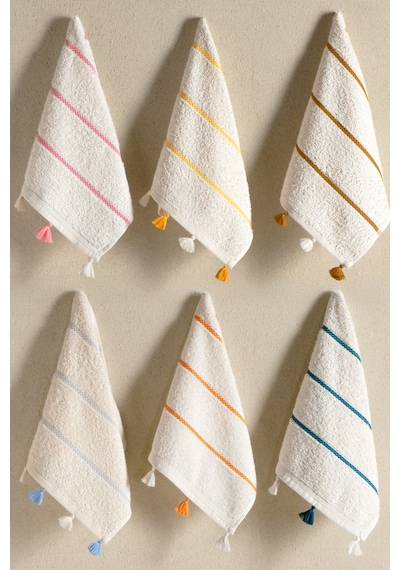 6 Lı Premium, Bohem, Renkli, Püsküllü Ve Çizgili Havlu Seti Mutfak & El Yüz 30x50 Cm Çok Renkli