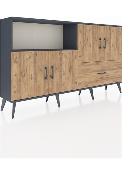 Arges Konsol 4 Raflı Tek Çekmeceli 4 Kapaklı 176x30x99 Antrasit-ç Antrasit-çam Arges Konsol 4 Raflı Tek Çekmeceli 4 Kapaklı 176x30x99 Antrasit-ç Antrasit-çam