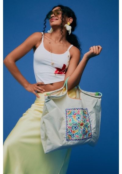 K&s Büyük Boy Desenli Tote Çanta Bej