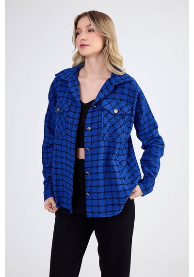 Vitrin Kapak Cepli Desenli Oversize Gömlek Saks