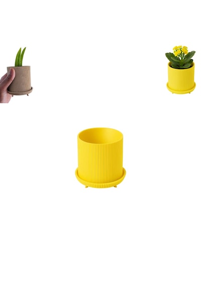 Özel 3d Baskı Ayaklı Küçük Saksı Raf Masa Vb. Saksısı Kendinden Altlıklı Ayaklı Küçük Saksı Sarı
