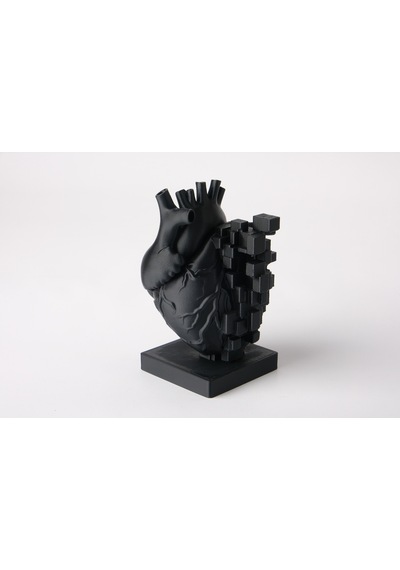 Piksel Kalp Heykeli Mat Siyah Anatomik Sanat Dekoratif Biblo