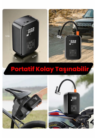 Wy-006 Kablosuz Dijital Hava Kompresörü 150 Psı Taşınabilir Şarjlı Lastik Şişirme Pompası Led Işıklı 1 Adet