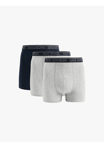 Koton Baskılı Lastikli Basic Pamuklu 3'lü Boxer Seti Gri Melanj 6wlm90040mk Gri Melanj