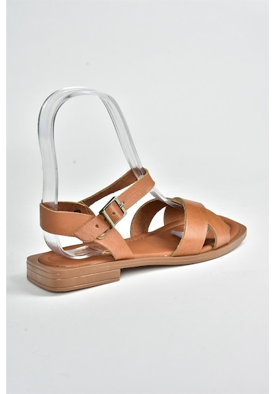 Fox Shoes Taba Hakiki Deri Çapraz Bantlı Günlük Kadın Sandalet M291041503 Taba