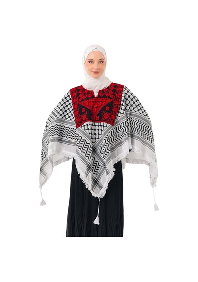 Zaytoon Filistinli Geleneksel Ve Kırmızı Nakışlı Kefiye Desenli Kap Banşo S100053 Renkli