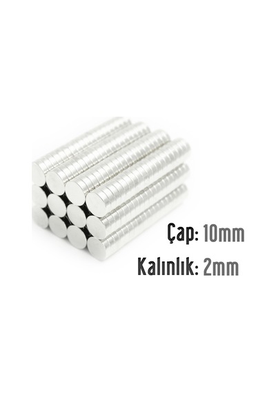 Neodyum Mıknatıs Silindir Çap 10mm , Kalınlık 2mm 10 Adet