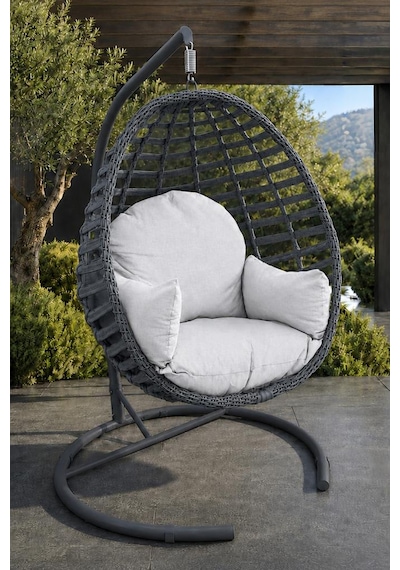 Niron Royal Rattan Bahçe Salıncağı Antrasit - Minderli Modern Salıncak