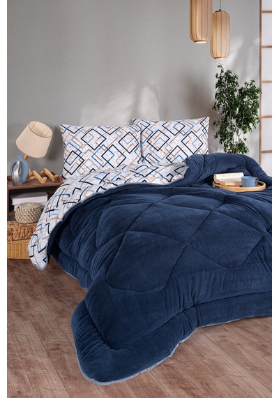 Comfort Set Yeni Nesil Wellsoft Yorganlı 3 Parça Çift Kişilik Plein Lacivert Lacivert