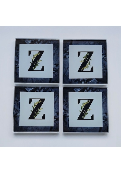 Decorita Cam Bardak Altlığı Z Harfli Tasarım 4'lü Takım 10 x 10 CM Çok Renkli