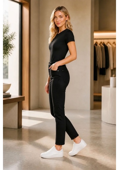 Woddi Tof Kadın Siyah Mom Likralı Jean Kot Pantolon New-5