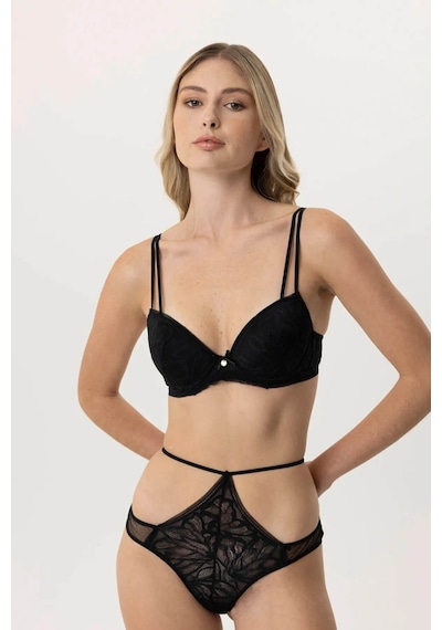 Pierre Cardin Dantelli Soft Push Up Sütyen Takım Sütlü Kahve Sütlü Kahverengi