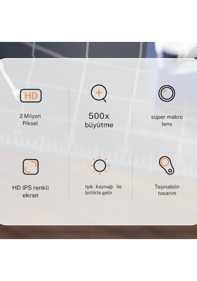 Taşınabilir 500x Makro Dijital Mikroskop 2" Renkli Ekranlı Işıklı