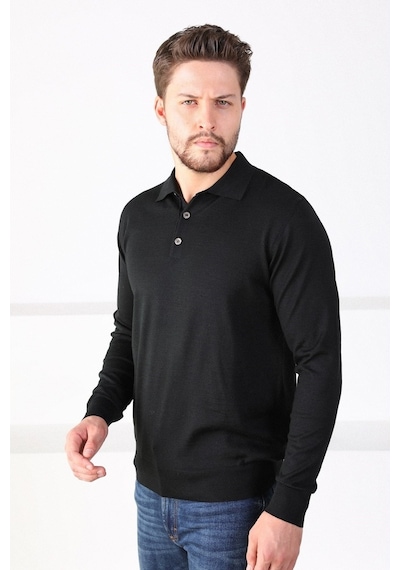 Ferraro Siyah Polo Yaka Superfine Erkek Triko Kazak Siyah