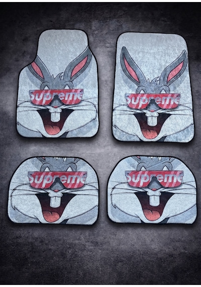 Bugs Bunny Beyaz Dekor Paspas A Kalite Baskılı Oto Halı Paspas Takımı 4 Takım Ön Arka Takım