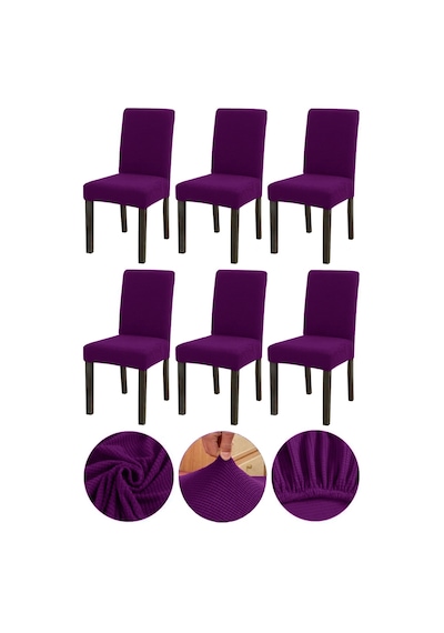 Bambu Nano Kumaş Likralı Lastikli Yıkanabilir Sandalye Kılıfı Mürdüm 6'lı