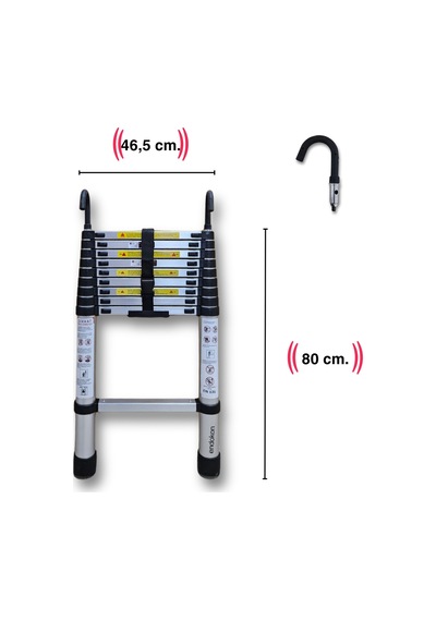 Endokon 320 Cm. - 11 Basamaklı Kancalı Teleskopik Merdiven - I Tipi Uzayan