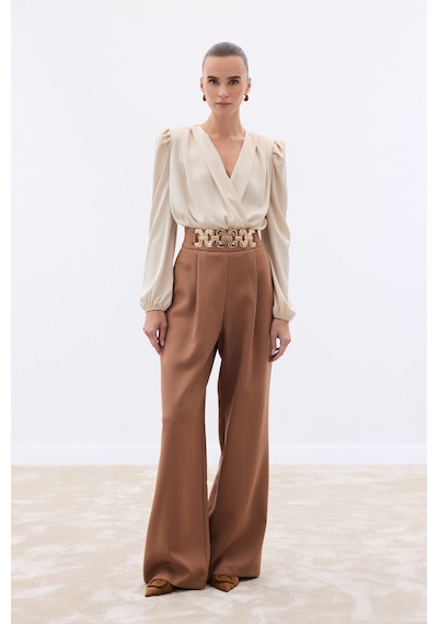Sateen Kemerli Salaş Pantolon - Camel-136535 Camel
