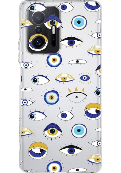 Xiaomi Mi 11t Pro İle Uyumlu 1mm Slim Fit Nazar Boncuğu 2 Baskılı Şeffaf Kılıf Şeffaf