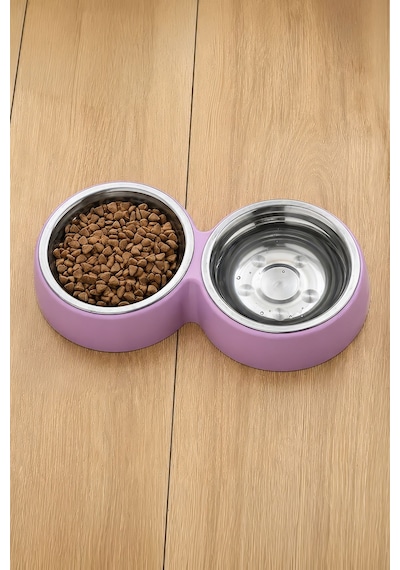 600 Ml Çelik Kaplı Ve Plastik Mor Kaymaz Taban Kedi Köpek Mama Ve Su Kabı Mt283mr