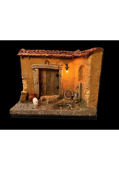Ahşap Ve Kil Detaylara Sahip Minyatür El Yapımı Rustik Çiftlik Evi Diorama, 3d Koyun Figürler