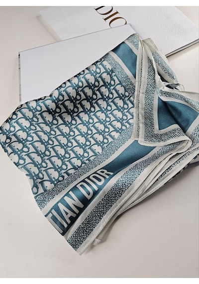 Miorel Scarfs Yeni Sezon Harf Desen Cd Vual İpek Şal Fular Silk Scarfs Shawl Hijab Su Yeşili