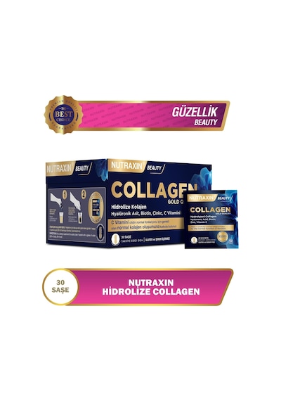 Beauty Gold Collagen C Vitamini, Hyalüronik Asit, Kolajen Takviye Edici Gıda 1 X 30 Adet 2 Paketi