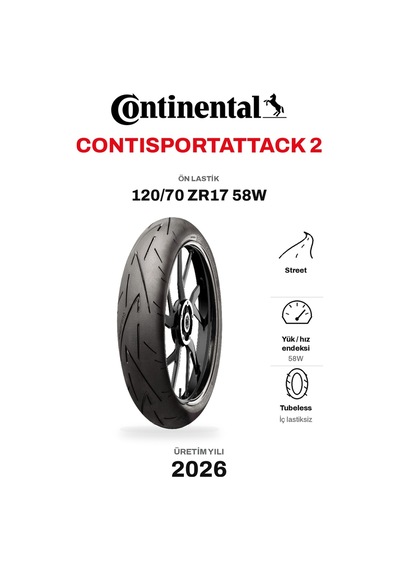 Continental Contisportattack 2 120/70 Zr17 58w Ön Motosiklet Lastiği 2026