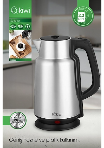 Kiwi KK-3334 2.2 L Paslanmaz Çelik 360° Kablosuz Gizli Rezistans Su Isıtıcı