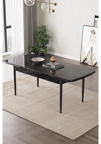 Fiona 80x132 Mdf Siyah Mermer Desen Masa Metal Ayaklı Açılabilir Üst Kalite Mutfak Masası Siyah Fiona 80x132 Mdf Siyah Mermer Desen Masa Metal Ayaklı Açılabilir Üst Kalite Mutfak Masası Siyah