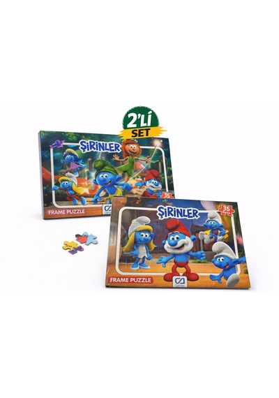 Şirinler Frame Puzzle 2 Li Set 35 Parça Eğitici Çocuk Yapboz 1