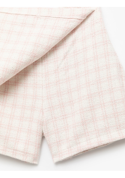 Koton Beli Lastikli Ekoseli Tüvit Şort Etek Pembe Ekose 6wkg40046aw