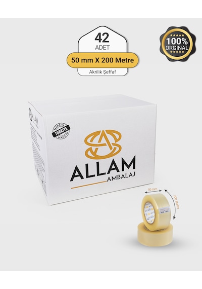 1 Koli 42 Adet Akrilik Şeffaf Koli Bandı 50mm X 200mt Güçlü Yapışkan Diğer