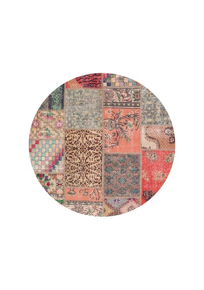 Patchwork Desenli Pamuk Taban Dijital Baskılı Yıkanabilir Yuvarlak Halı Kiremit